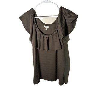 Style & Co Blouse Women's XL Green Ruffle Cap Sleeve Textured Shirt Top Casual